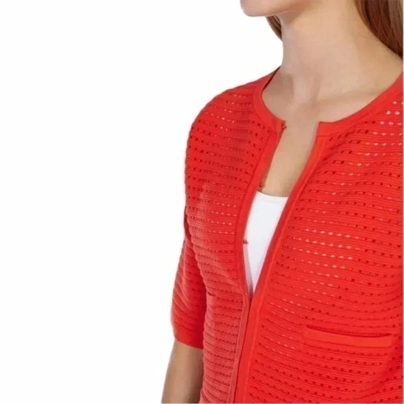 Karen‎ Millen Coral Boxy Cropped Ripple Texture Open Knit Cardigan Size 8 - Picture 2 of 7